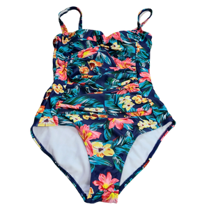 Ladies 1 Piece Floral Tummy Control Bathing Suit - Small