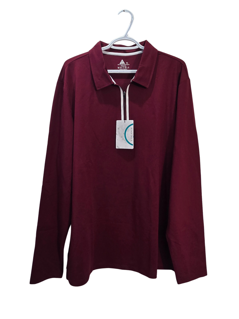 Men's Burgundy Quarter-Zip Long Sleeve Polo Shirt XL – Tammy's