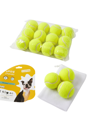 12-Pack Squeaker Dog Tennis Balls Bulk Pet Toy Set with Mesh Bag