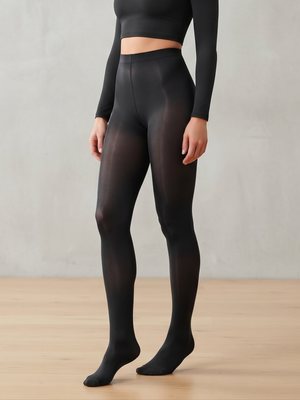 2-Pair Black Full Support Footed Tights - Opaque Stretch Hosiery Size S-M