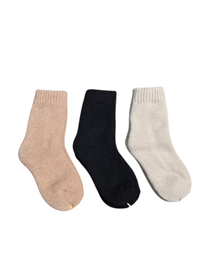 3-Pair Neutral Wool & Cashmere Blend Crew Socks Set - Size 6-9