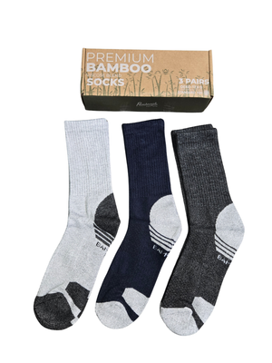 3-Pair Premium Bamboo Viscose Blend Crew Socks Size 10-13