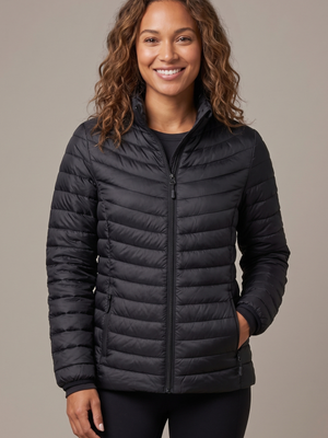 Black Lightweight Packable Duck Down Quilted Puffer Jacket Medium
