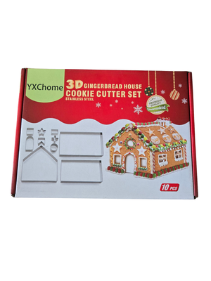 3D Gingerbread House Cookie Cutter Set 10-Piece Stainless Steel