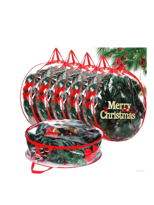 6-Pack Clear Christmas Wreath Storage Bags 30"x7" Holiday Container