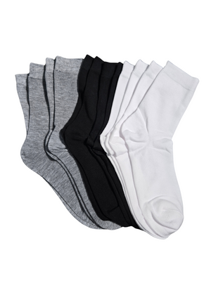 6-Pair Assorted Neutral Crew Socks Set - Black, White & Gray Size 6-9