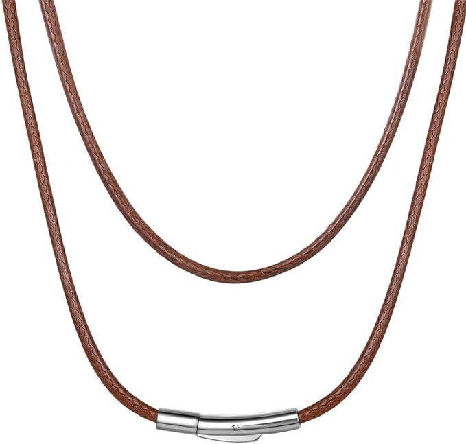 Waterproof Braided Leather Cord Chain Necklaces - 20"