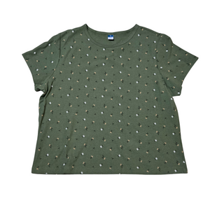 Women's Green Cropped Floral Print Knit Top - XL