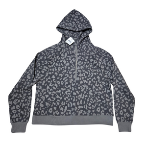 Women's Gray Leopard Print Half Zippered Sweater - M