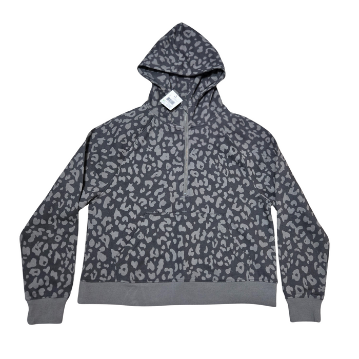 Women's Gray Leopard Print Half Zippered Sweater - M