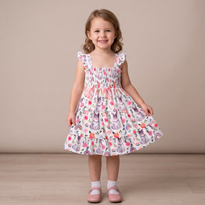 NWOT | Bunny & Rainbow Print Tiered Garden Dress | Floral | Ruffle | 4-5Y