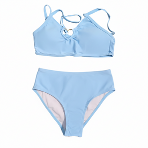 NWOT | Light Blue 2-Piece Heart-Ring Bikini Set | High-Waisted | 9Y