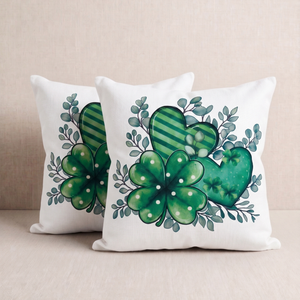 New | St. Patrick's Day Shamrock Heart Throw Pillow Covers 2-Pack | Green | 18"x18"