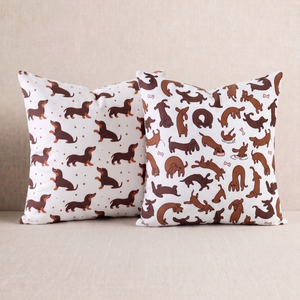 NWOT | Dachshund Wiener Dog Cartoon Throw Pillow Covers 2-Pack | White | 18"x18"