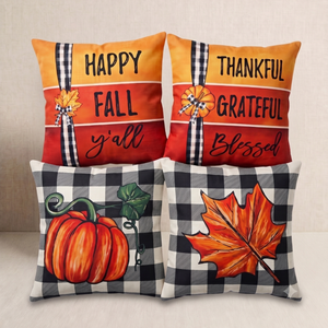 4 Thanksgiving/Fall Farmhouse Throw Pillow Covers - 18"x18"