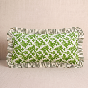 NIP | Green & White Damask Floral Ruffle Striped Lumbar Throw Pillow Cover | 14"x36"