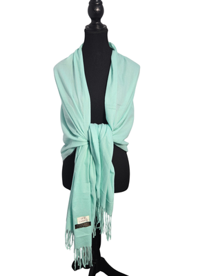 Sky Cashmere Mint Green Virgin Wool Oversized Scarf Shawl 32" x 76"