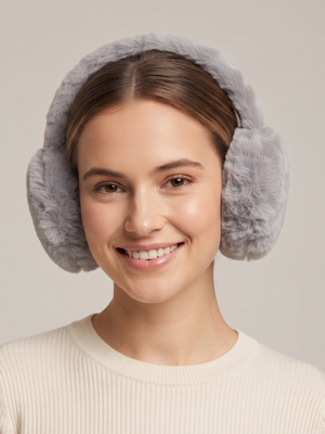 Gray Faux Fur Fluffy Adjustable Winter Ear Muffs
