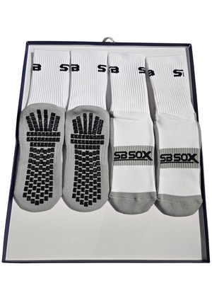 SB SOX 2-Pair White & Gray Non-Slip Athletic Grip Socks Set