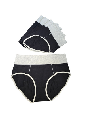 5-Pack Cotton Mid-Waist Briefs - Black & Gray Women's Underwear XL