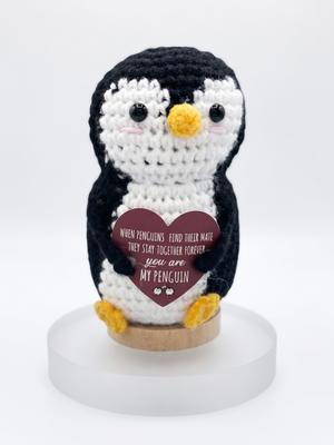 Handmade Crochet Penguin Romantic Encouragement Doll - Sweetheart Desk Decor