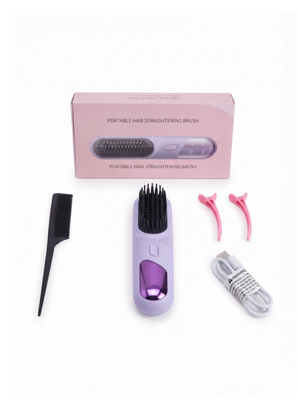 Portable Cordless Hair Straightening Brush - Rechargeable Mini Hair Styler Kit