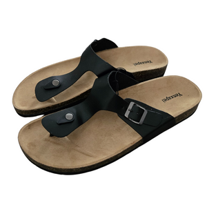 Men's Thong Footbed Flat Flip-Flops Cork Leather Sandals - Size 11 - Brown & Black Available