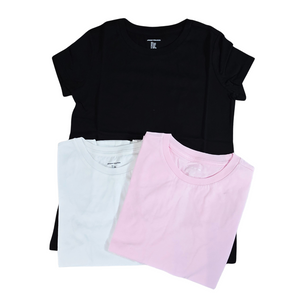 Girls 3-Pack Short Sleeve T-Shirts – Size M (9), White/Black/Pink Basics