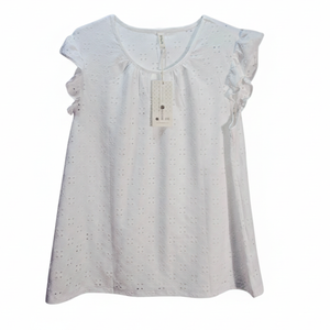 NWT | White Floral Eyelet Ruffle Sleeve Top | Cottagecore | XL