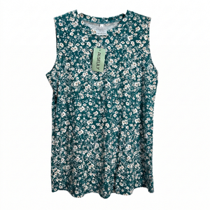NWT | Teal Green & White Floral Top | Sleeveless | Size Large