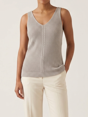 NWOT | Women's V-Neck Open Knit Tank Top | Artistic Center Cable Stitch Silhouette | Oatmeal Beige | XLarge