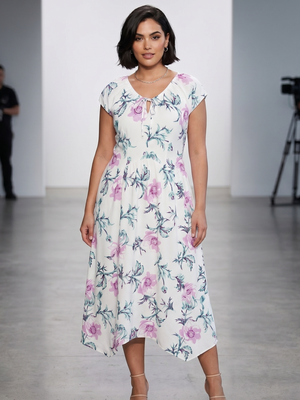 NWT | White & Purple Floral Cap Sleeve Maxi Dress | Tie-Back | Medium