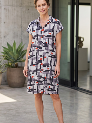 NWT | b new york Abstract Print Midi Dress | Button Front Placket | Size XS / TP