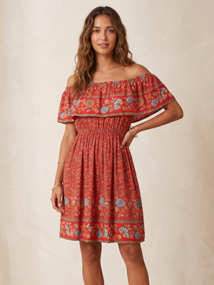 NWT | CHOIES Red Floral Off-The-Shoulder Dress | Boho Chic | Medium