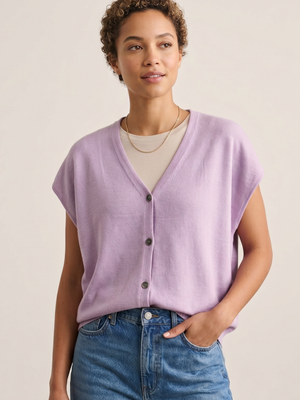 Violet Purple Knit Button-Front Sweater Vest | Quiet Luxury | Small