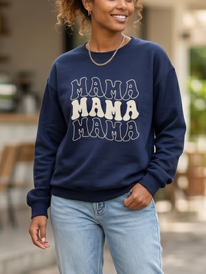 NWOT Mama Graphic Sweatshirt | Navy Blue Retro Text Crewneck | Size Small