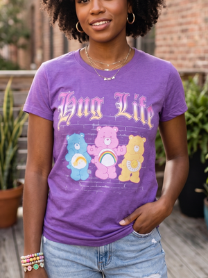 Care Bears "Hug Life" Graphic Short Sleeve T-Shirt | Purple | XL