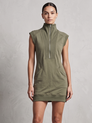 NWOT | Olive Green Quarter-Zip Mock Neck Sleeveless Sweater Dress | Small