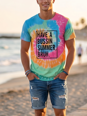 NWOT | "HAVE A BUSSIN SUMMER, BRU." Tie-Dye Graphic T-Shirt | XL