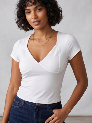 NWOT | Women's Sculpted V-Neck Performance Tee | Artistic Contoured Bust Silhouette | Optic White | Size Medium
