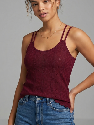 NWT | RIROW Burgundy Eyelet Lace Criss-Cross Cami | Scalloped Hem | Size M