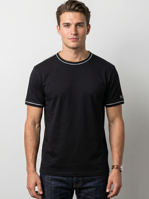 NWT | Kenneth Cole Black Performance Tee | White Contrast Piping | Size XL