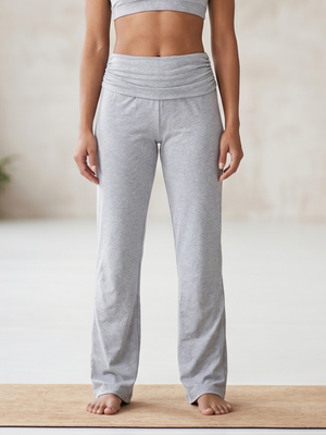 NWT | LovelyWholesale Women's Heather Gray Lounge Pants | Artistic Fold-Over Waist Silhouette | Size XL
