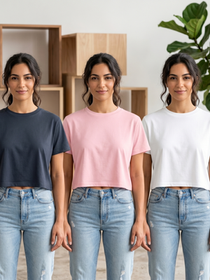 NWT | Max & Allie 3-Pack Performance Crop Tops | Onyx Black, Soft Pink, & Optic White | Size Large