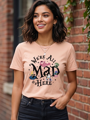 NWOT | Alice in Wonderland "We're All Mad Here" Graphic T-Shirt | Peach | XL