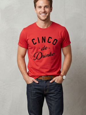 NWOT | Red Cinco de Drinko Short Sleeve Graphic Party T-Shirt | XL