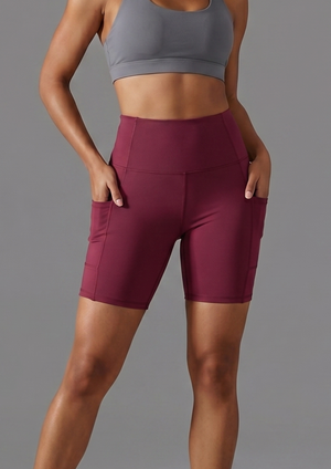 NWT | ROSANC Burgundy High-Rise Biker Shorts | Side Pockets | Small