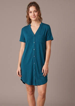 NWT | Teal Blue Short Sleeve Button-Front Nightgown | Sleepwear | S