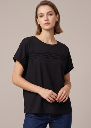 NWOT | Black Pleated Chest Dolman Top | Relaxed Fit | Minimalist | XL
