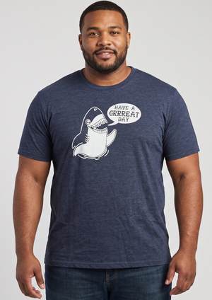 Crazy Dog T-Shirts "Have a Grrreat Day" Shark Tee | Artistic Humor Silhouette | Navy | Size XL
